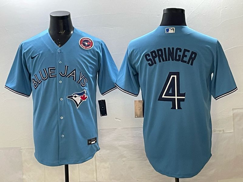 Men 2025 Nike Toronto Blue Jays #4 Springer Light Blue Game MLB Jersey 06